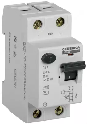 Differensial kalit (RCD) VD1-63 2P 25A 30mA GENERICA (IEK) -